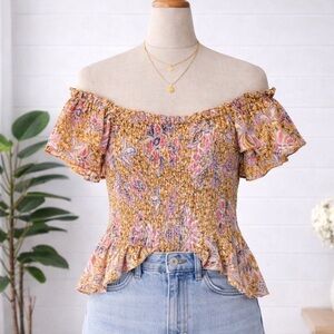 Nanette Nanette Lepore floral smocked flutter top in orange and pink